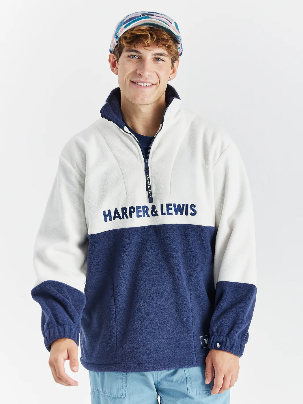 Berkley 1/4 Zip Fleece Cream & Navy - Harper & Lewis
