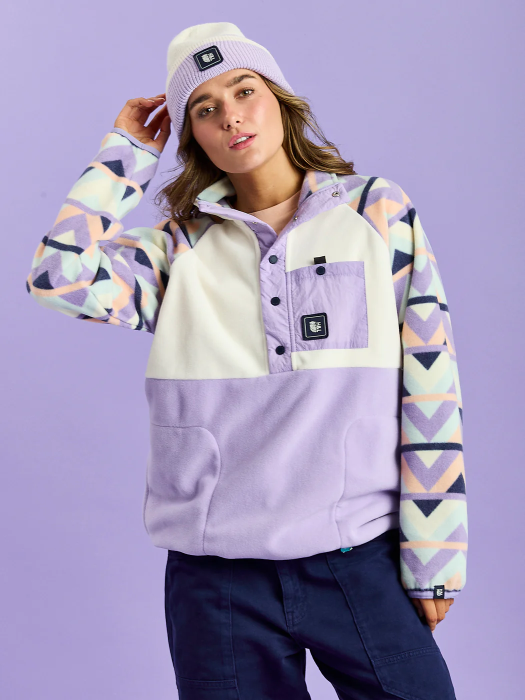 Sutton Retro Pattern Popper Neck Fleece - Harper & Lewis