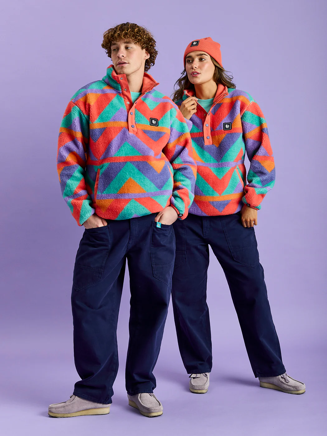 Charlie Retro Pattern Popper Neck Sherpa Fleece - Harper & Lewis