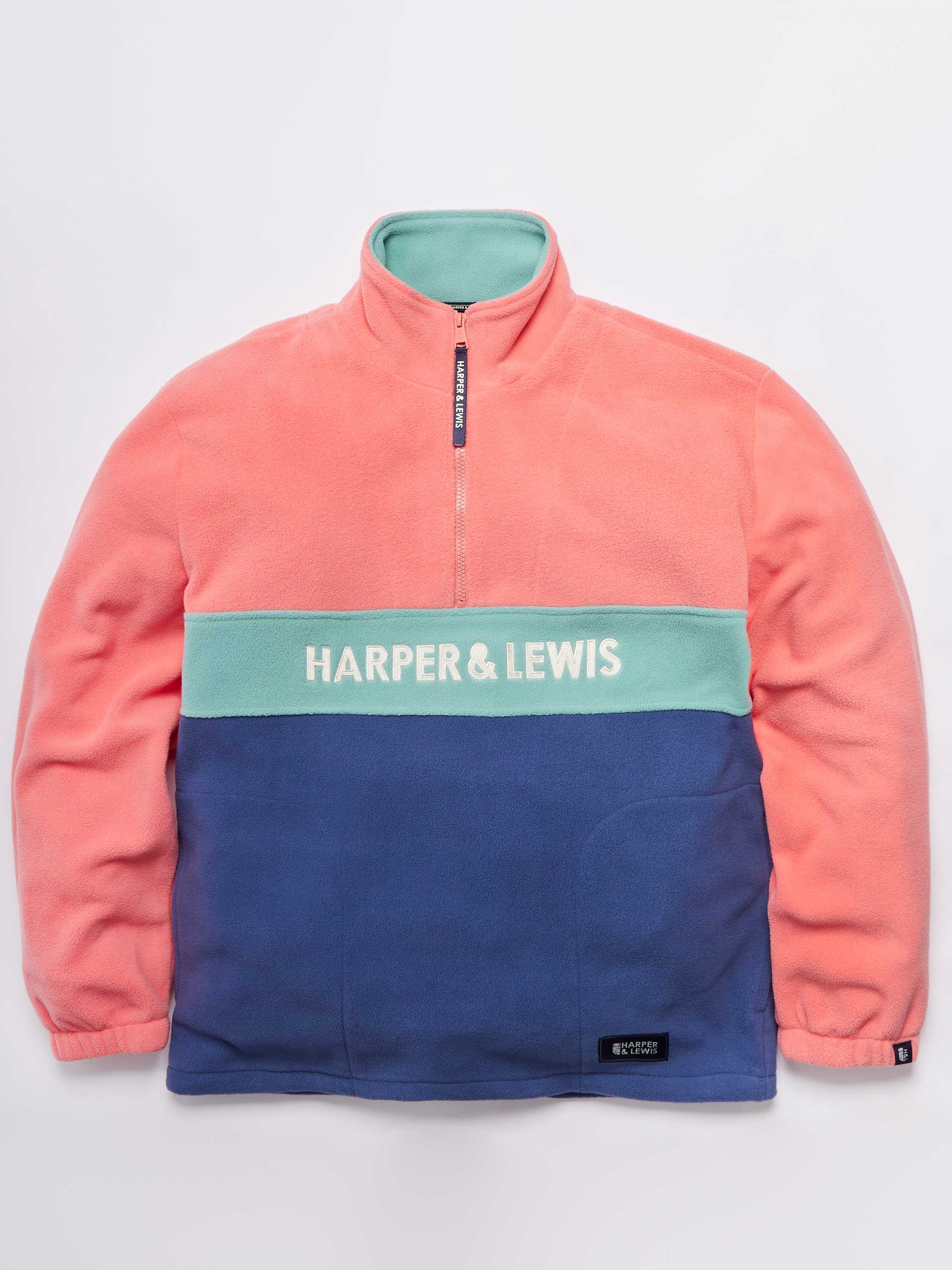 Mellow 1/4 Zip Fleece Bright Coral & Airforce - Harper & Lewis
