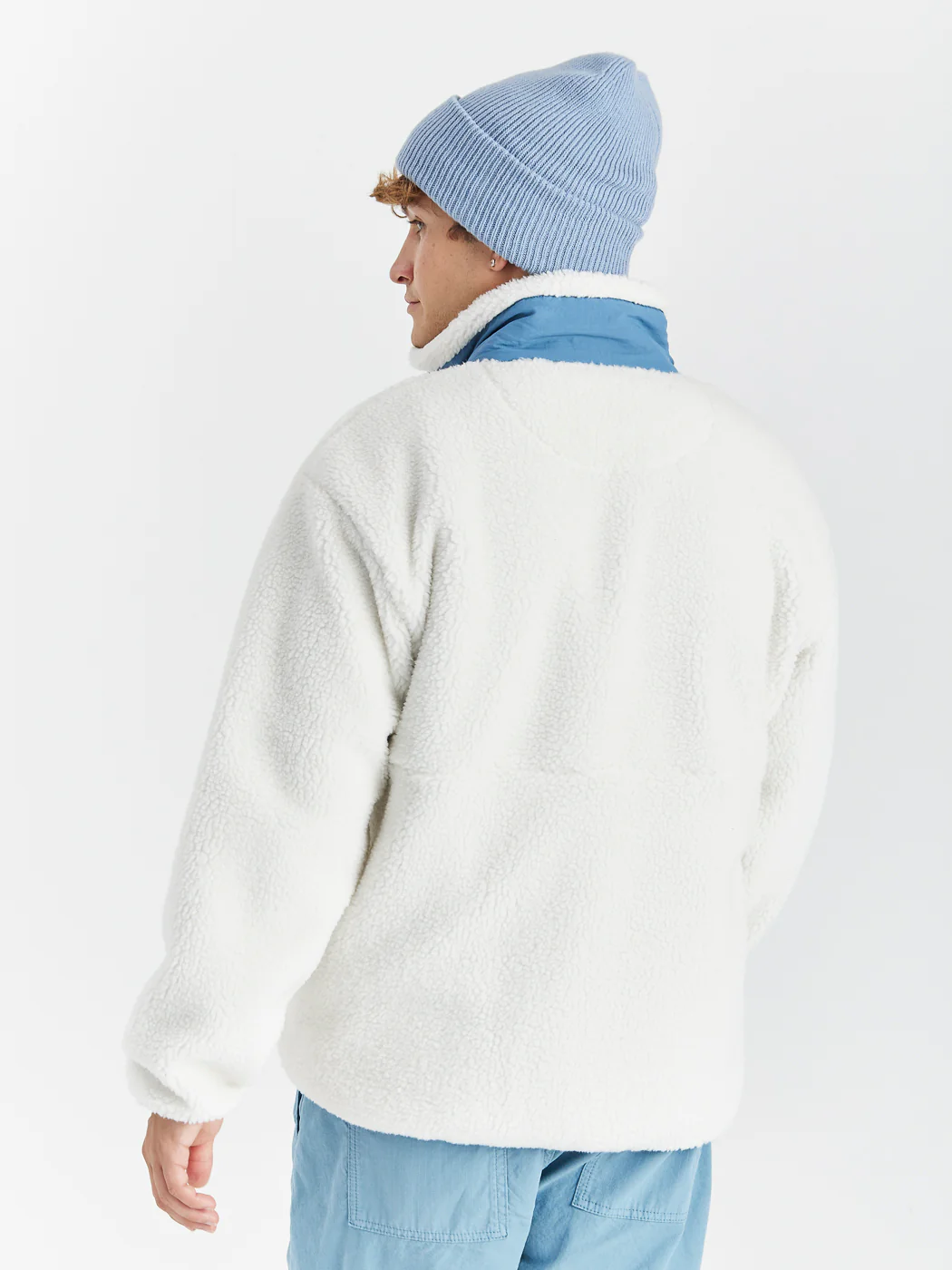 Iris 1/4 Zip Sherpa Fleece Cream & Steel Blue - Harper & Lewis