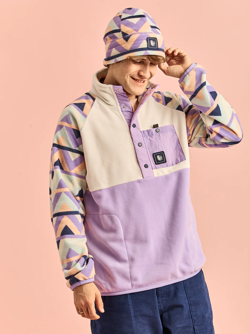 Sutton Retro Pattern Popper Neck Fleece - Harper & Lewis
