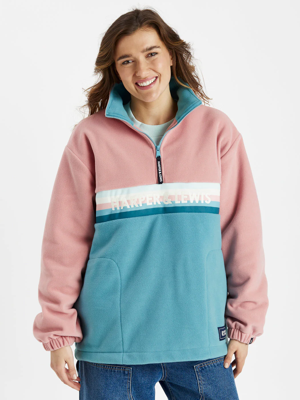 One Eighty 1/4 Zip Fleece Dusty Pink & Steel Blue - Harper & Lewis