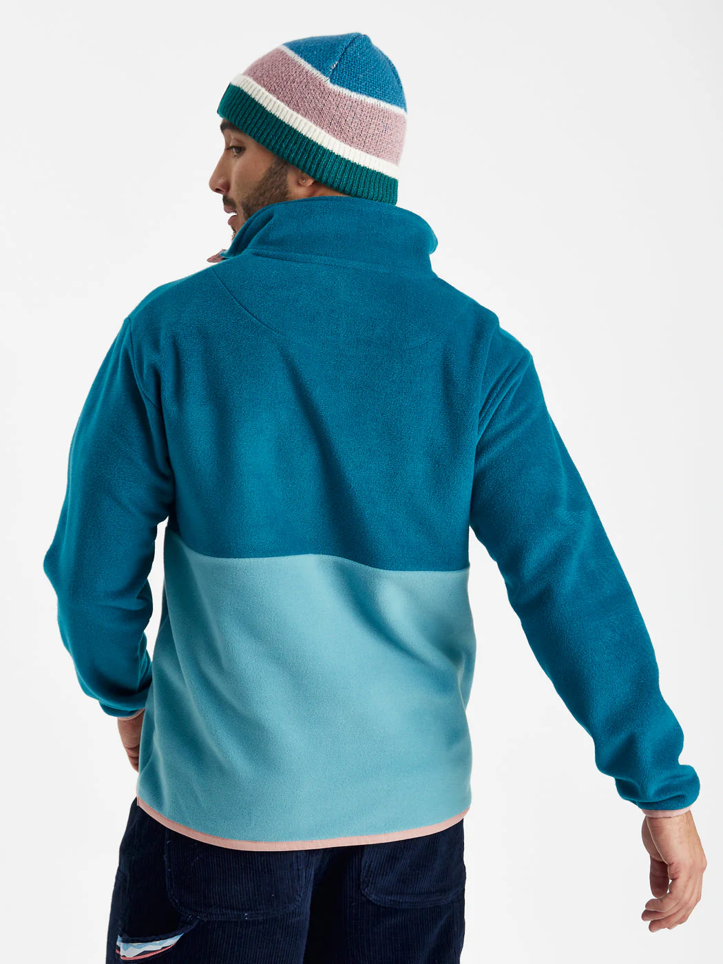 Aries Popper Neck Fleece Teal Green & Steel Blue - Harper & Lewis