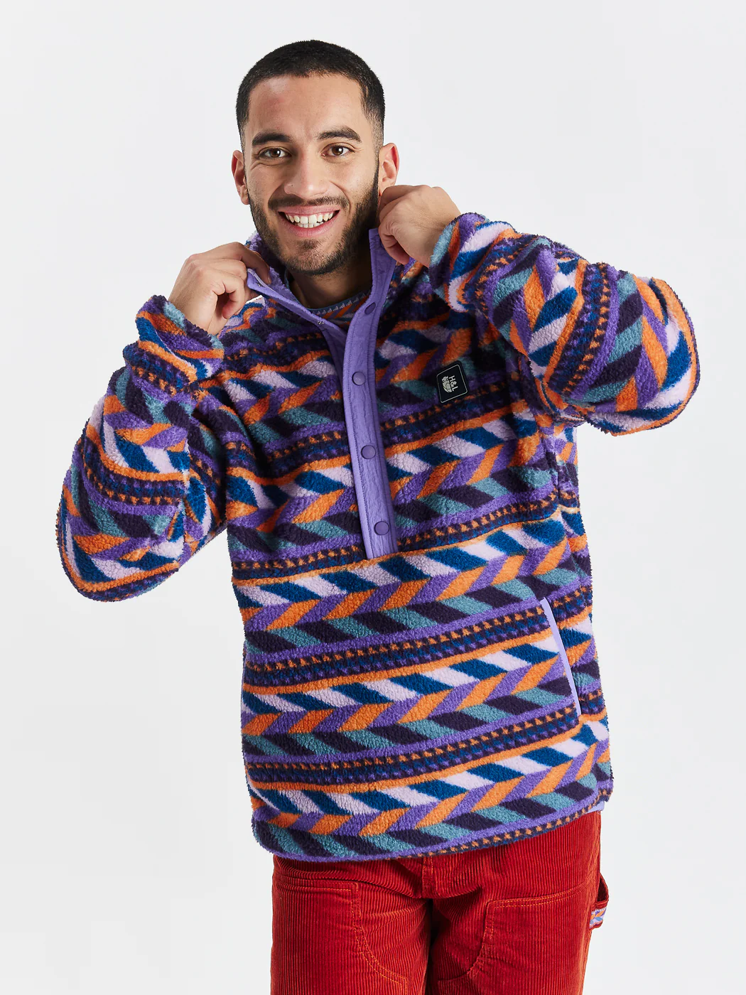 Charlie Retro Pattern Popper Neck Sherpa Fleece - Harper & Lewis