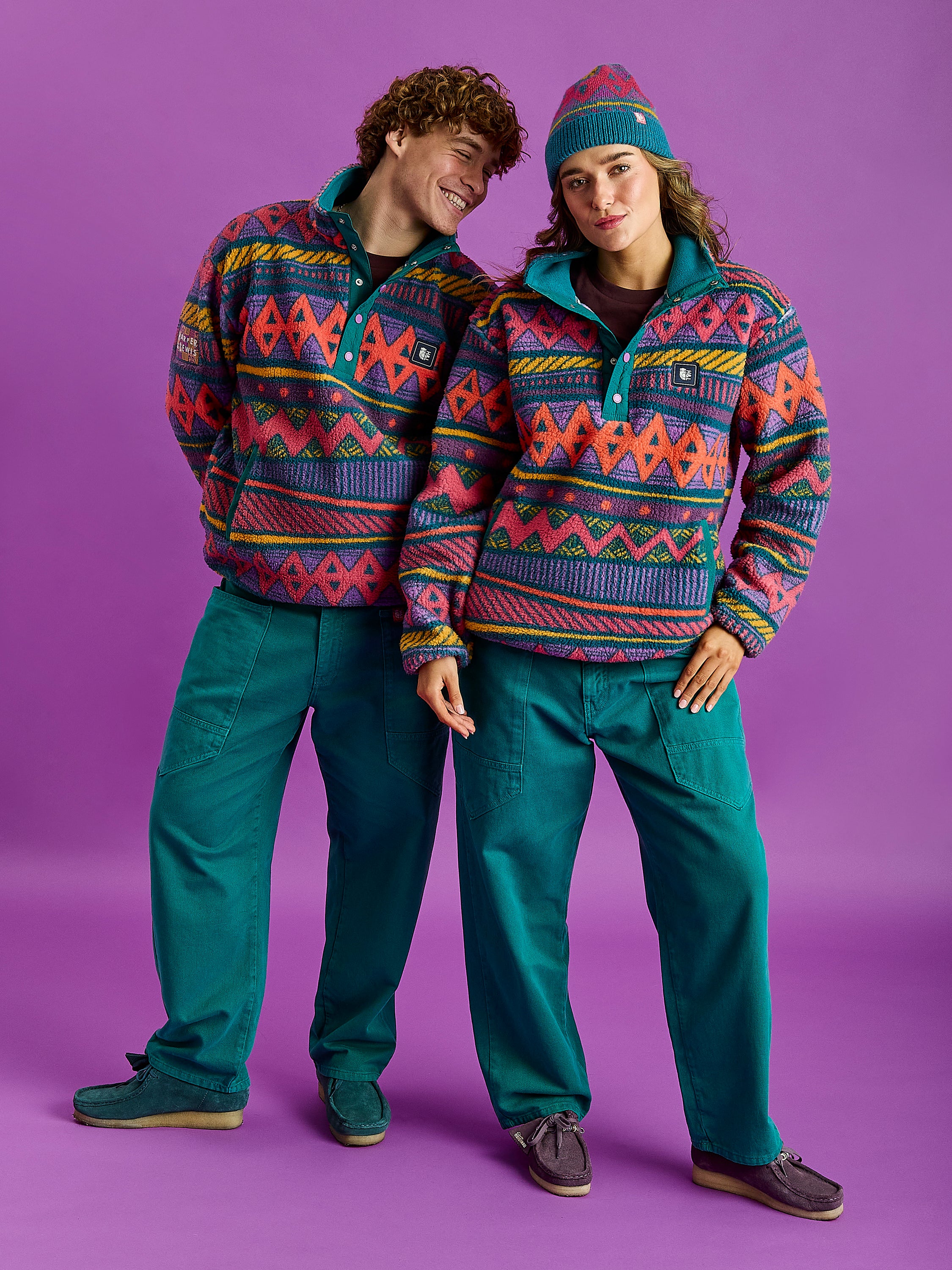 Charlie Retro Pattern Popper Neck Sherpa Fleece - Harper & Lewis