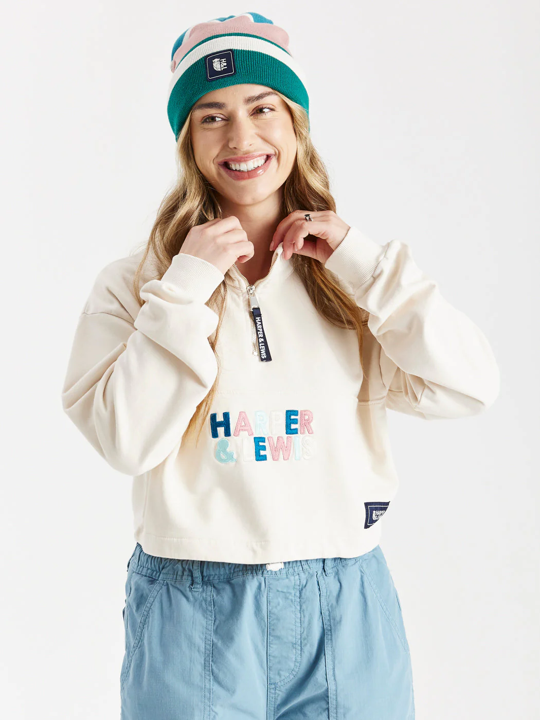 Kelsey Cropped 1/4 Zip Sweater Cream - Harper & Lewis