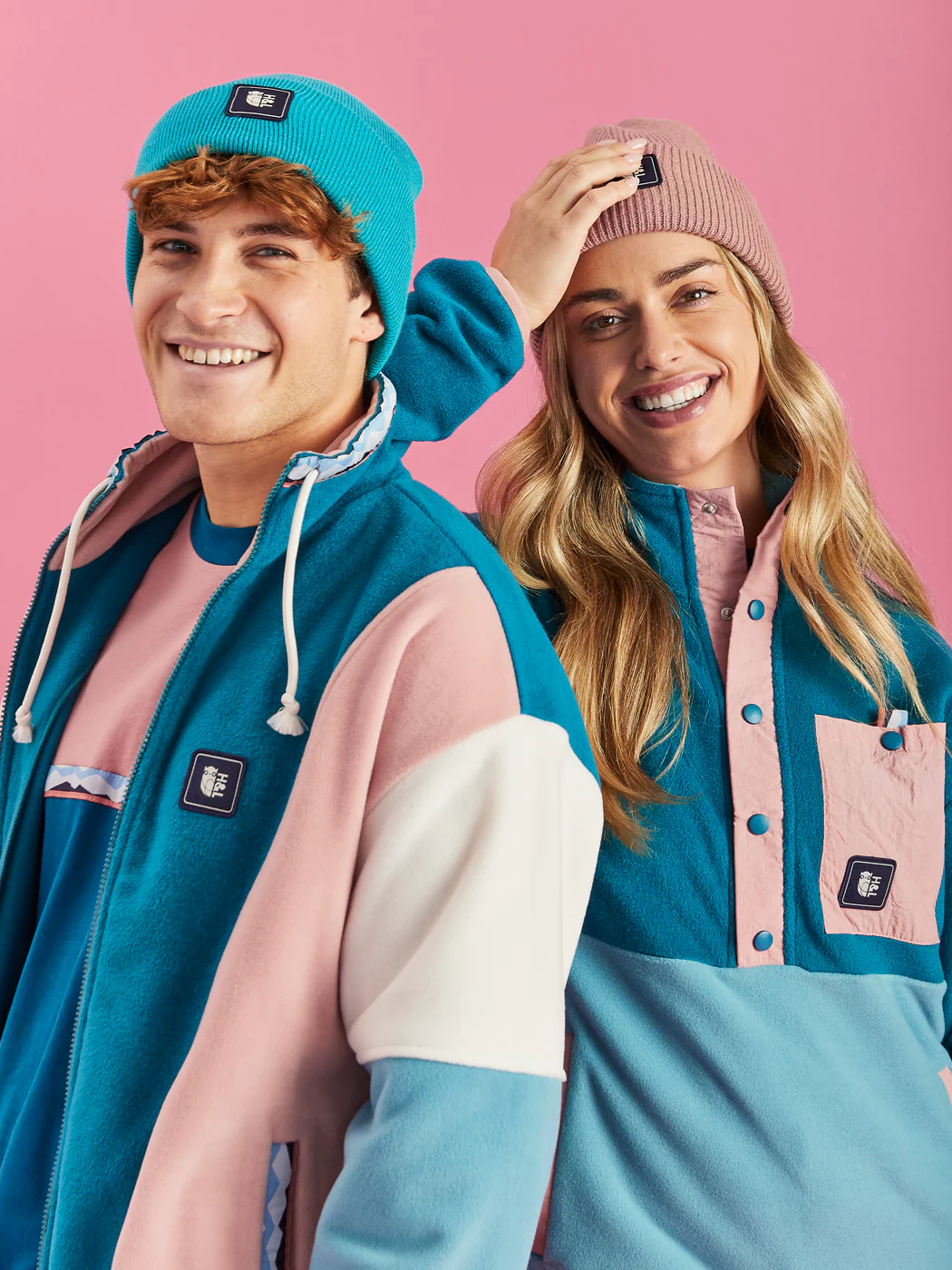 Aries Popper Neck Fleece Teal Green & Steel Blue - Harper & Lewis