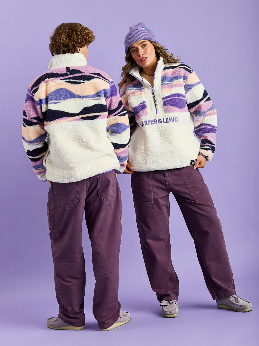 Leyna Retro Pattern 1/4 Zip Sherpa Fleece - Harper & Lewis